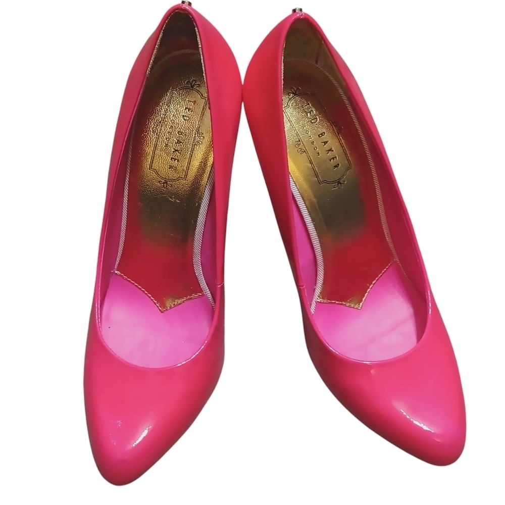 Ted Baker Hot Pink Gold Patent Leather High Heel Size 7.5 Shoes